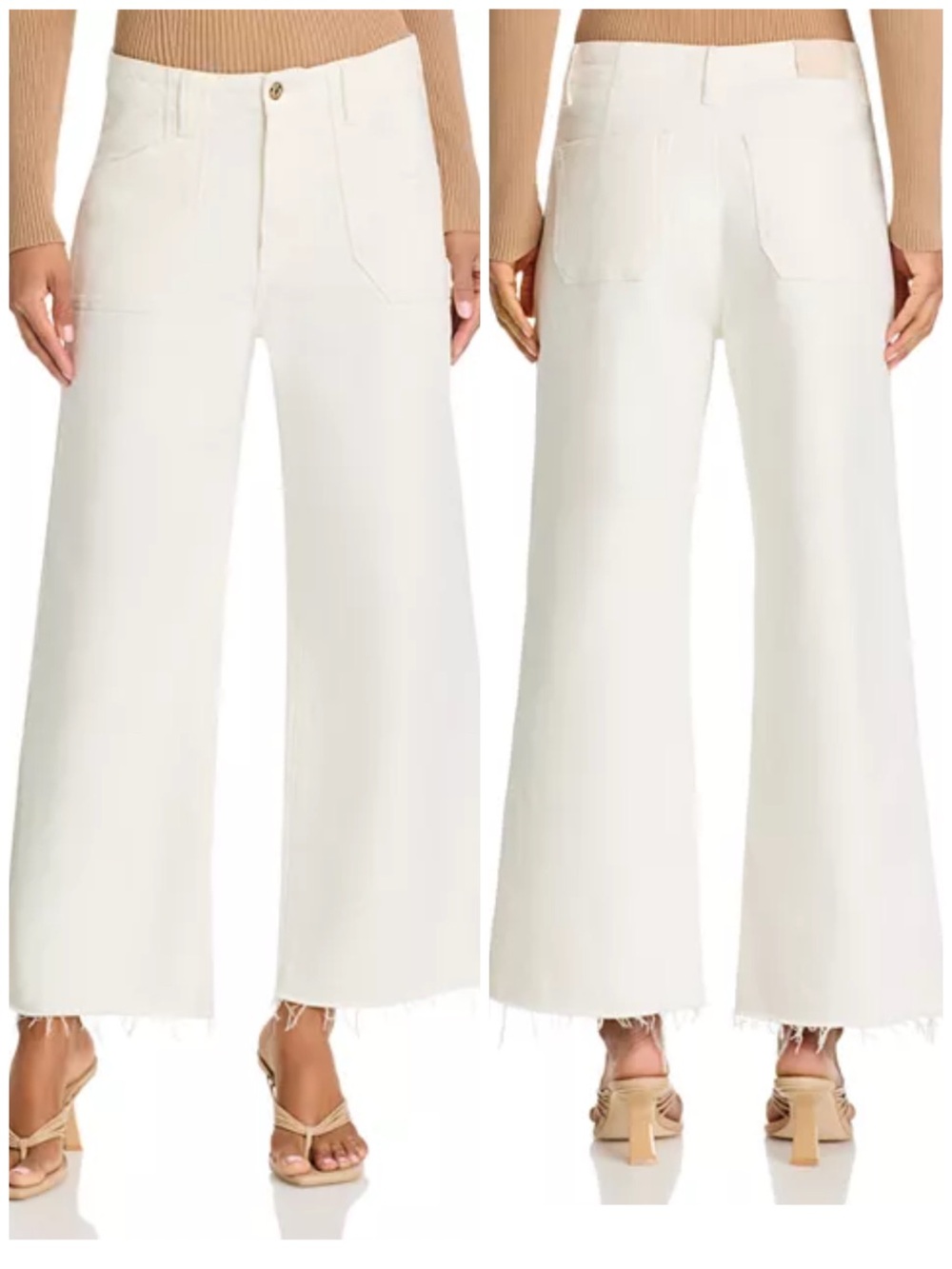 PAIGE Anessa High Rise Wide Leg Ankle Jeans Raw Hem in Tonal Ecru White Size 27